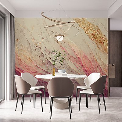 Papel de Parede Mármore Líquido Rosa e Ouro Velho