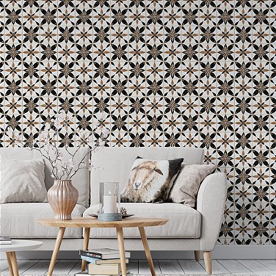 Papel de Parede Azulejo Português Estrela Preto e Ocre