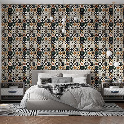 Papel de Parede Azulejo Multicolorido Retrô