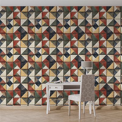 Papel de Parede Azulejo Geométrico Triângulos Multicolorido