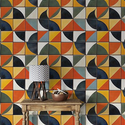 Papel de Parede Azulejo Geométrico Multicolorido