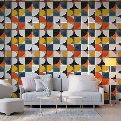 Papel de Parede Azulejo Geométrico Curvas Multicolorido