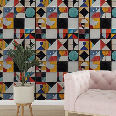 Papel de Parede Azulejo Geométrico Formas Abstrato Colorido