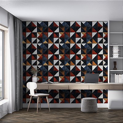 Papel de Parede Azulejo Geométrico Triângulos Escuro