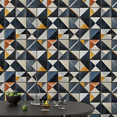 Papel de Parede Azulejo Geométrico Triângulos Azul Marinho Moderno