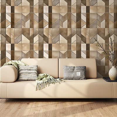 Papel de Parede Azulejo Geométrico Chevron Tons Terrosos Moderno