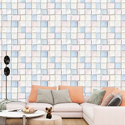 Papel de Parede Azulejo Ladrilho Azul Pastel