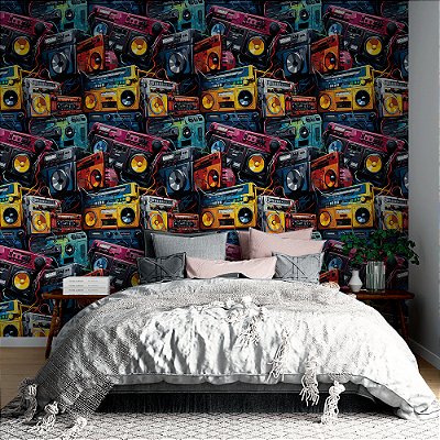 Papel de Parede 3D Colors Caixas de Som Coloridos Retrô