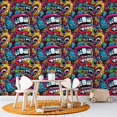 Papel de Parede 3D Colors Monstros Coloridos Graffiti Pop Art