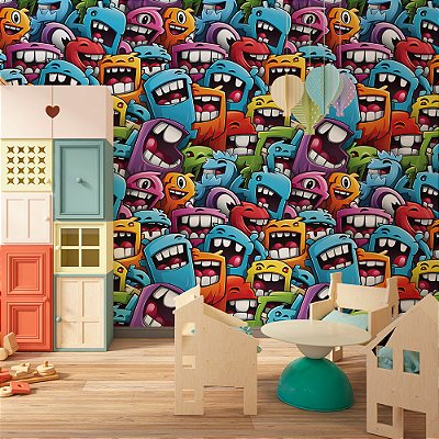 Papel de Parede 3D Colors Monstros Felizes Coloridos