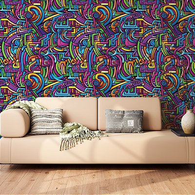 Papel de Parede 3D Colors Abstrato Labirinto Multicolorido