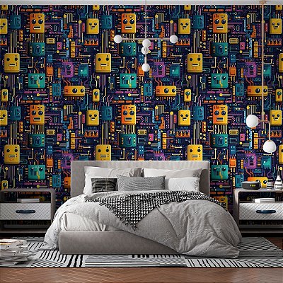 Papel de Parede 3D Colors Placa de Circuito Robôs Gamer