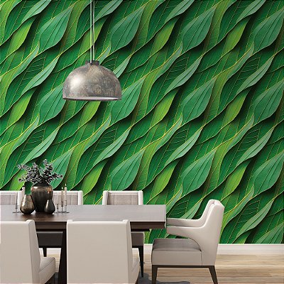 Papel de Parede Folhas Tropicais Verde Escuro
