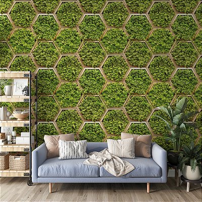 Papel de Parede Folhas Musgo em Painel Quadrado