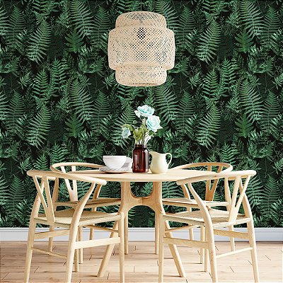 Papel de Parede Folhas de Samambaia Verde Escuro