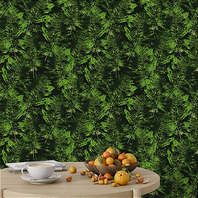 Papel de Parede Folhas de Samambaia Densa Verde Escuro