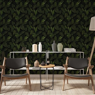 Papel de Parede Folhas Tropical Escura