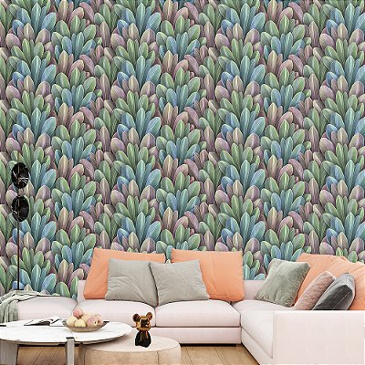 Papel de Parede Folhas de Palmeira e Bananeira Coloridas