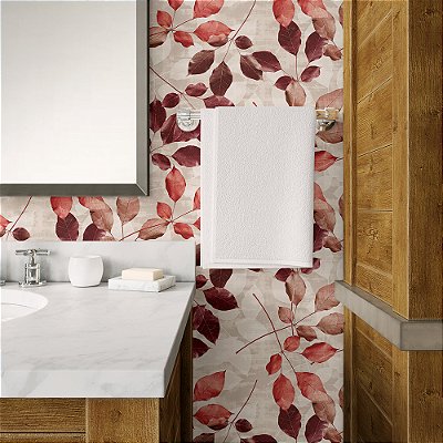 Papel de Parede Folhas de Outono Bordô e Bege