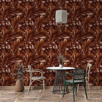 Papel de Parede Folhas de Carvalho Marrom Outono