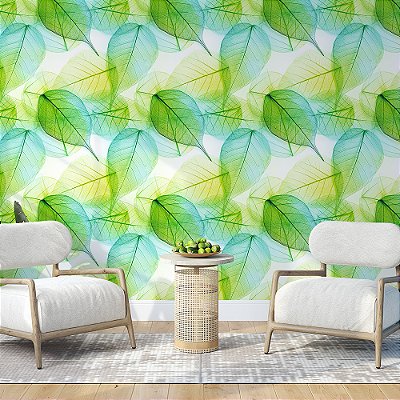 Papel de Parede Folhas Delicadas Efeito Vidro