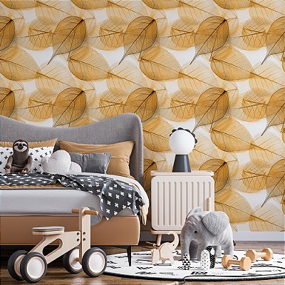 Papel de Parede Folhas de Outono Delicadas Efeito Vidro