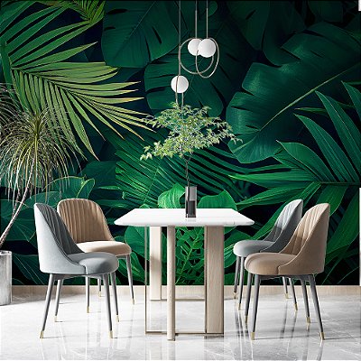 Papel de Parede Folhas Mural Tropical Artístico