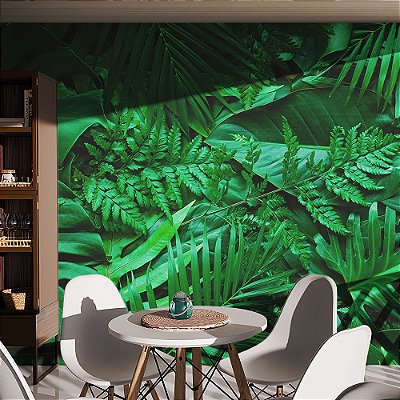 Papel de Parede Folhas Mix Botânico Profundo