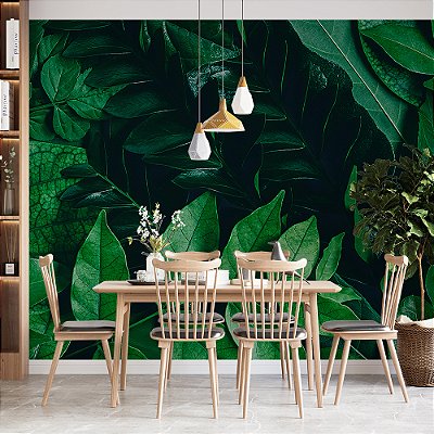 Papel de Parede Folhas Verde Escuro Brilhante