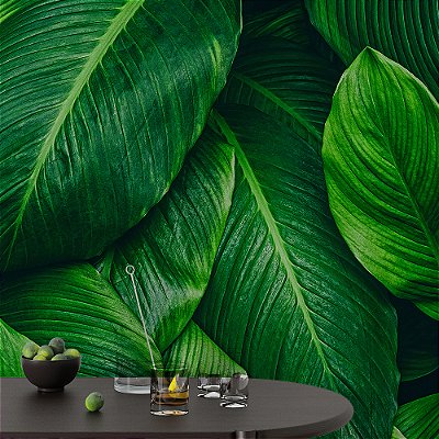 Papel de Parede Folhas Largas Verde Floresta