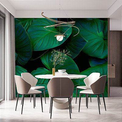 Papel de Parede Folhas Largas Verde Escuro
