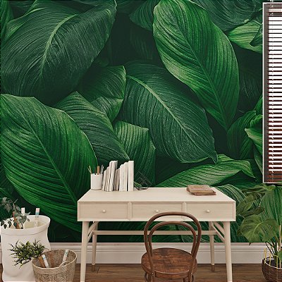 Papel de Parede Folhas Largas Sombra Profunda