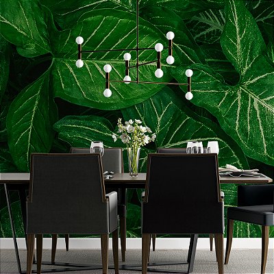 Papel de Parede Folhas Tropical Texturizado Branco