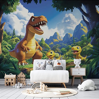 Papel de Parede Dinossauro Amarelos e T-Rex