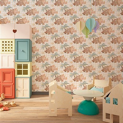 Papel de Parede Dinossauros Tricerátopo e Árvore