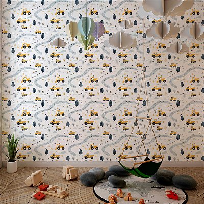 Papel de Parede Tratores Amarelos na Estrada