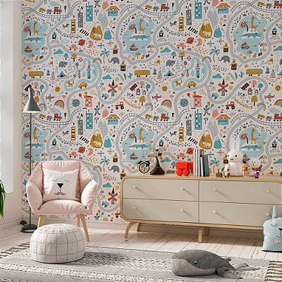 Papel de Parede Cidade Com Animais e Elementos Variáveis