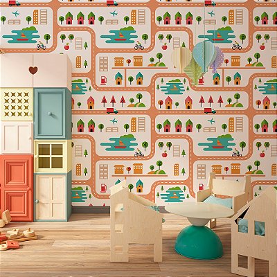 Papel de Parede Cidade Com Prédios e Carros Flat