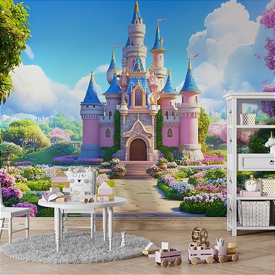 Papel de Parede Castelo e Jardim de Flores