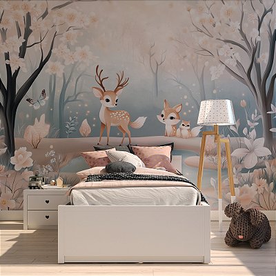 Papel de Parede Safari Veado e Esquilos