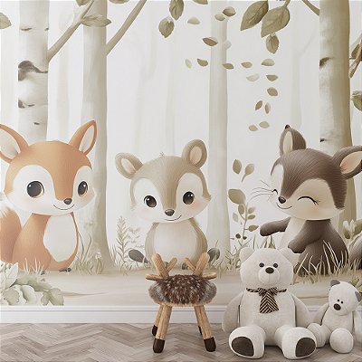 Papel de Parede Safari Raposa e Esquilos