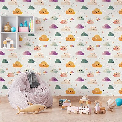 Papel de Parede Nuvens Sorridentes Coloridas