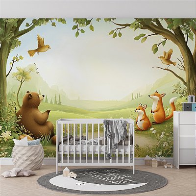 Papel de Parede Safari Urso e Raposas