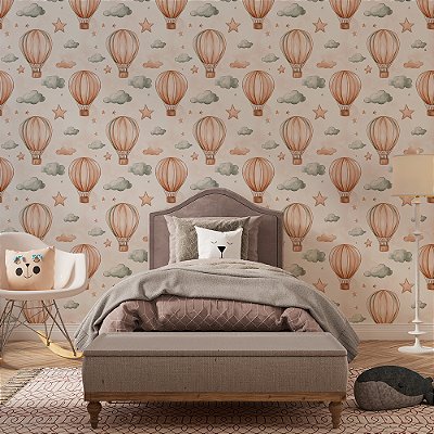 Papel de Parede Nuvens e Balões Céu Aquarelado