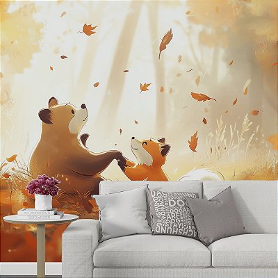 Papel de Parede Safari Urso e Raposa Amigos