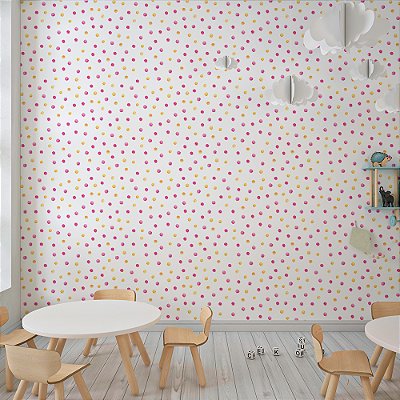 Papel de Parede Poá Bolinhas Rosa e Amarelo Aquarela