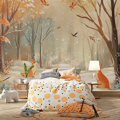 Papel de Parede Cervos e Passarinhos na Floresta