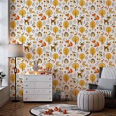 Papel de Parede Boho Kids Animais no Bosque