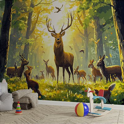 Papel de Parede Safari Veados na Floresta