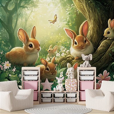 Papel de Parede Safari Coelhos na Floresta